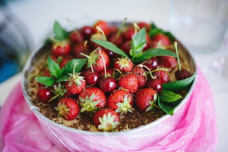 Cake with strawberriesの写真素材