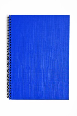 Blue notebook isolated on white backgroundの写真素材