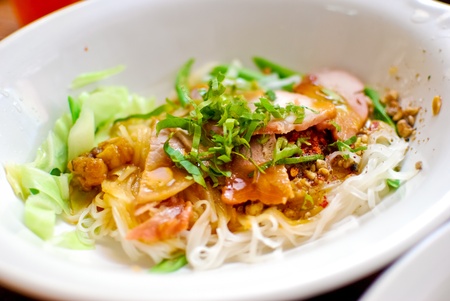 Asian style noodle with pork and vegetables
