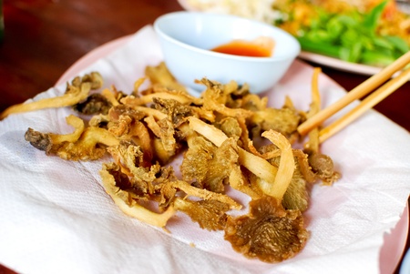 fried mushroom with spicy sauce , Thai style snackの写真素材