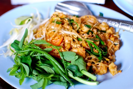 Thai style noodle with fresh shrimp , Pad thai , Thailandの写真素材