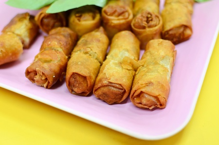 Fried Vietnamese spring rolls closeup