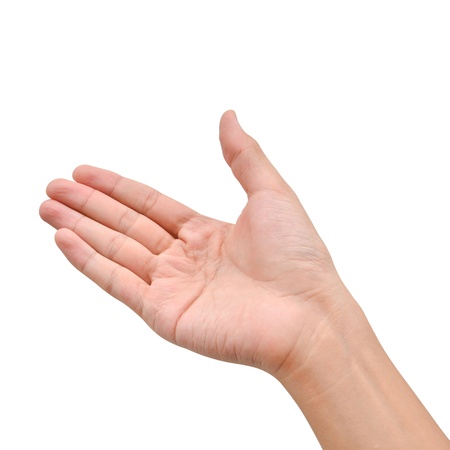 Hand raise for receive something on white background Hand raise for receive something on white background