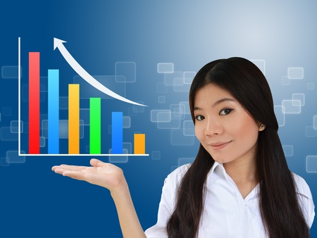 Business woman and a graph showing growth of businessの写真素材