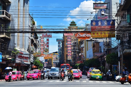 BANGKOK, THAILAND - August 23 : Traffic jam on Yaowarat road  on August 23,2011 in Bangkok.のeditorial素材