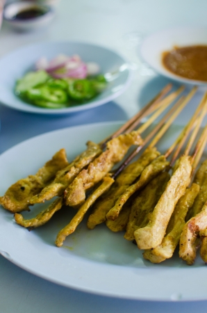 Pork satay with sauce , Thai style foodの写真素材