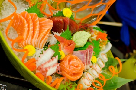 Set of fresh raw fishs Sushi and Sashimi Japanese style foodの写真素材