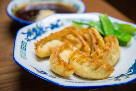 Traditional Japanese gyoza, Fried dumpling wontonの写真素材