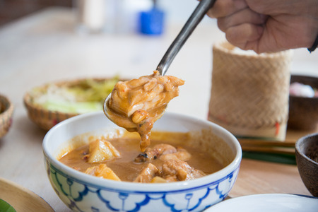 Spicy chicken curry , Traditional Thai style foodの写真素材
