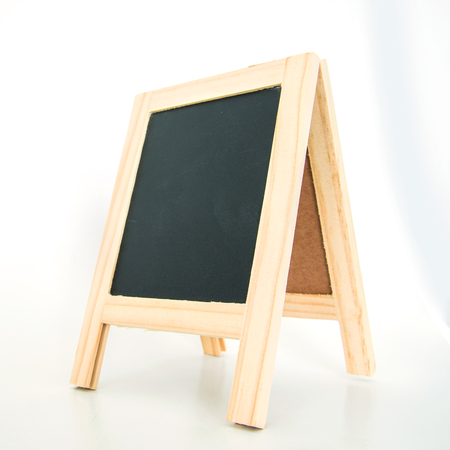 Wood display chalkboard on white backgroundの写真素材