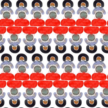 Watercolor seamless pattern in retro style. Hand drawn geometrical shapes. Great for textile, wallpaper, wrapping paper.の写真素材