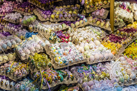 Shop with many colorful Easter eggs - Salzburg,Europeの写真素材