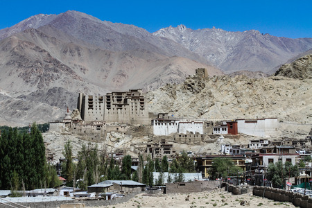 Royal Palace and town of Leh with Himalaya mountains in the back - Leh, Ladakh, Indiaのeditorial素材