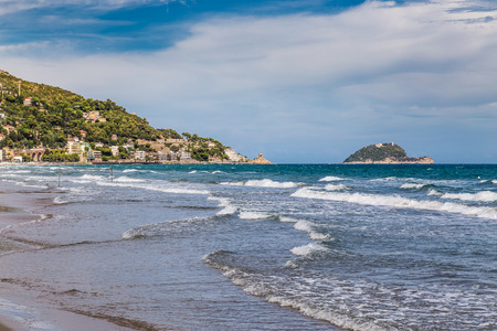 Beautiful View of Sea, Gallinara Island and Town of Alassio-Alassio,Italy,Europeの写真素材