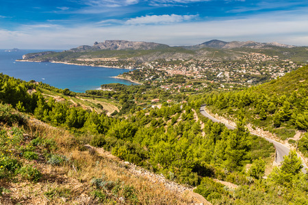 Beautiful View Of The City Of Cassis And Cliffs, Bays and Forest Nearby-Route des Cretes,Franceの写真素材