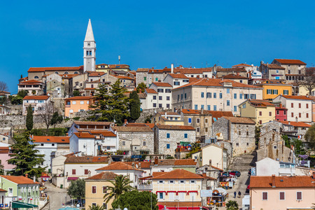 Beautiful View Of Vrsar Village With Landmark Of Church Tower-Istria,Croatia,Europeの写真素材