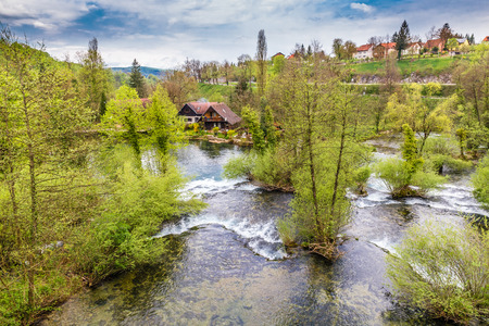 Picturesque Little Waterfalls And Traditional Buildings Along The Slunjcica River - Rastoke, Slunj, Croatia, Europeの写真素材