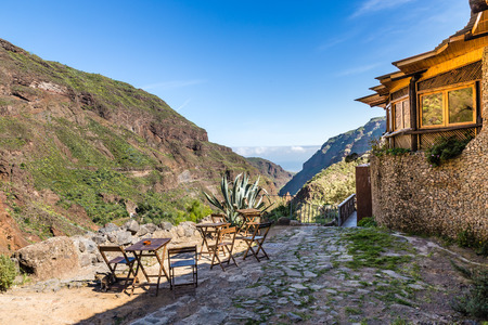 Restaurant In Barranco de Guayadeque During Sunny Day - Gran Canaria, Canary Island, Spain, Europeのeditorial素材
