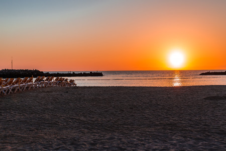 Amazing Sunset Above Amadores Beach - Puerto Rico, Gran Canaria, Canary Island, Spain, Europeの写真素材