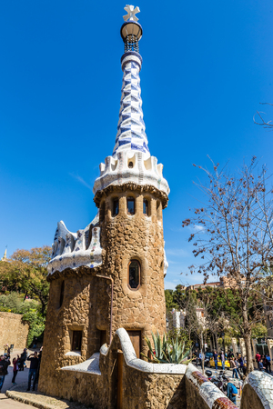 Gate House - Park Guell, Barcelona, Catalonia, Spain, Europeのeditorial素材