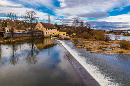 Weir On Berounka River - Revnice, Central Bohemia, Czech Republicの写真素材