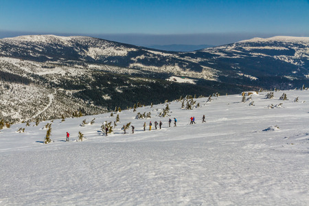 People Walking In Krkonose (Giant Mountains) In Winter - Czech Republic, Europeの写真素材