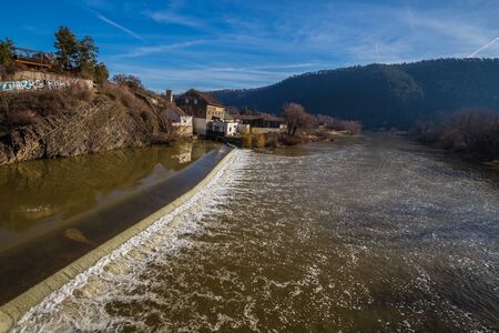 Weir On Berounka River - Cernosice, Prague, Czech Republic, Europeの写真素材