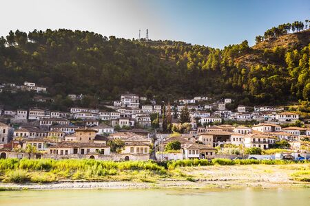 Berat City And Osum River - Berat, Albania, Europeの写真素材