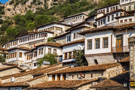 Traditional Houses In Berat - Berat, Albania, Europeの写真素材
