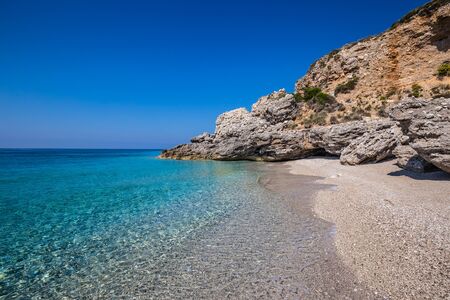 Empty Dhermi Beach - Dhermi, Himarë, Vlore, Albaniaの写真素材