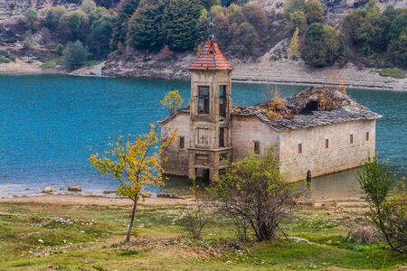 Flooded Old Saint Nicholas Church - Mavrovo, Mavrovo and Rostusa Municipality, North Macedonia, Europeの写真素材