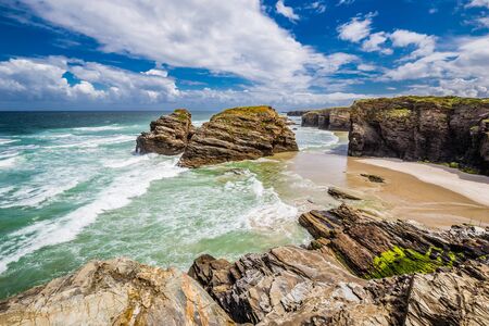 Playa de Las Catedrales (Beach Of The Cathedrals) - Ribadeo, Lugo, Spain, Europeの写真素材