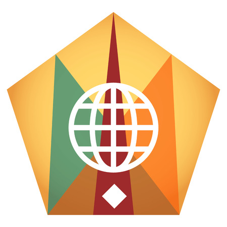 Geometric vector globe flat icon with eco-style leavesのイラスト素材