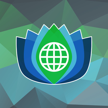 Geometric flower illustration with globe outline icon. flat styleのイラスト素材