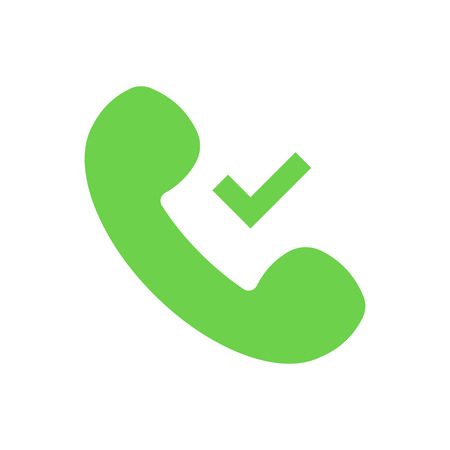 Flat vector icon of telephone handset .Check mark, green tick sign.のイラスト素材