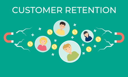 customer retention strategy vector flat illustration. magnet engaging. Business template. Modern background.のイラスト素材
