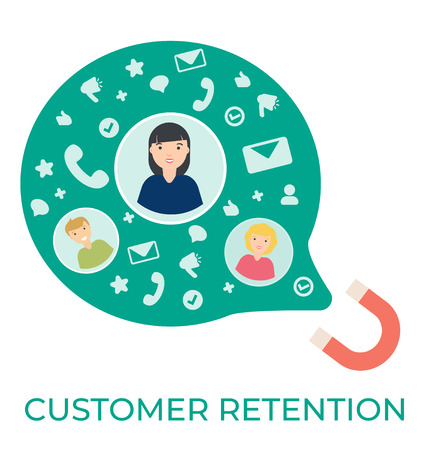customer retention strategy vector flat illustration. magnet engaging. Business template. Modern background.のイラスト素材