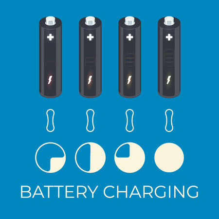 Vector charging status of battery element. Template for web page, diagram, presentation or chart. Business concept with 4 options, parts, steps or processes. Abstract backgroundのイラスト素材