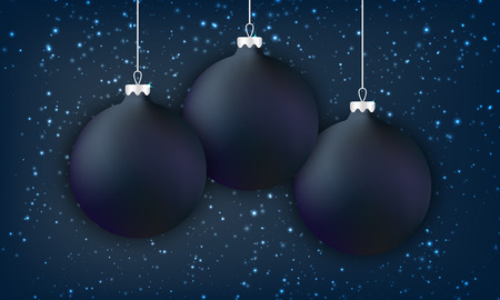 Black christmas balls on dark background with glowing snowflake dots.のイラスト素材