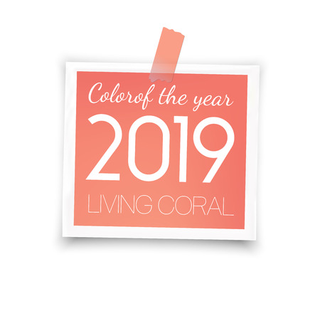 Living coral. Photo frame  mockup glued with color tape . Realistic empty template.  Vector illustrationのイラスト素材