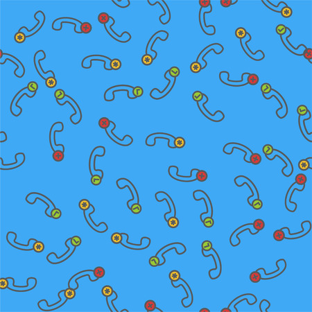trendy colorful flat vector retro telephone handset seamless pattern. Vintage phone iconのイラスト素材