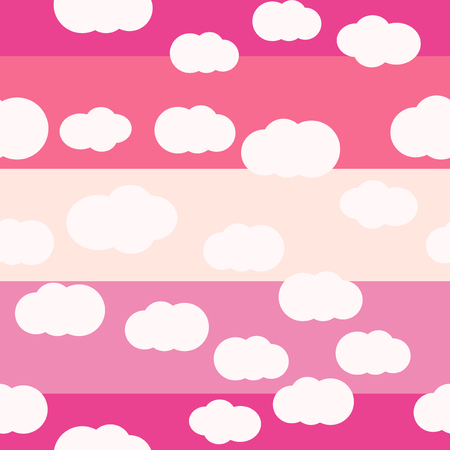 White clouds on bright colors background vector seamless pattern design. For kids room or textile. Pink colors paletteのイラスト素材