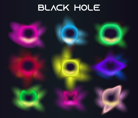 Black hole realistic 2019 new  vector  neon glowing different colors illustration. High quality easy editable forms and colors icons set.のイラスト素材