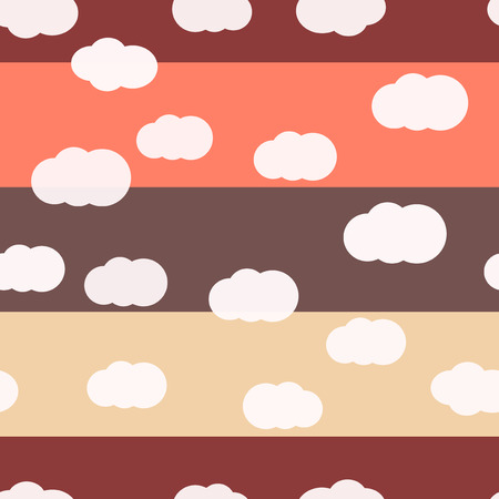 White clouds on bright colors background vector seamless pattern design. For kids room or textile. Orange, grey, burgundy, beige colorsのイラスト素材