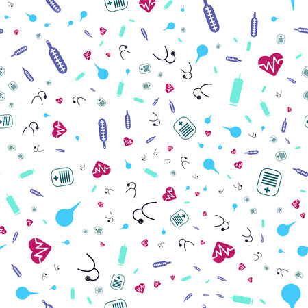 Medical elements seamless pattern vector. Doctor tools. Big setのイラスト素材