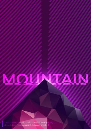 Abstract geometric brochure cover. Violet and purple polygonal mountain with glowing dots.のイラスト素材