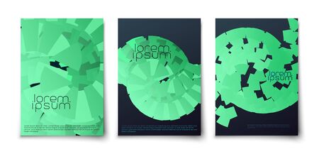 Techno space neon glowing geometric shapes spiral. Bright swirl. Abstract background cover setのイラスト素材