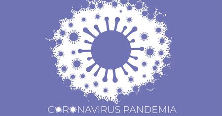 Coronavirus flat cartoon style cell surrounded by virus clouded pandemia dark veil. Health care...