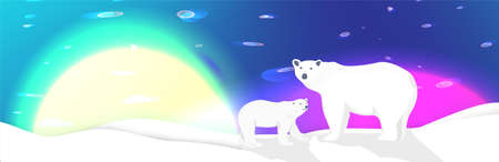 Polar bears and northen lights landscape vector