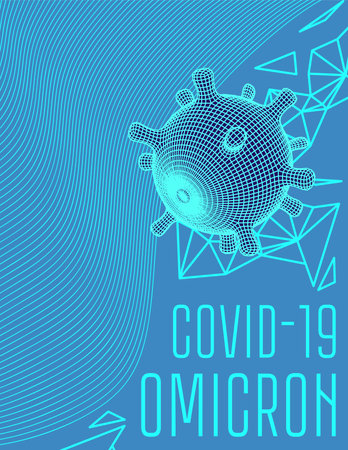 Covid-19 omicron new strain variant brochure cover. Futuristic neon glowing particles. Vector 3d style designのイラスト素材